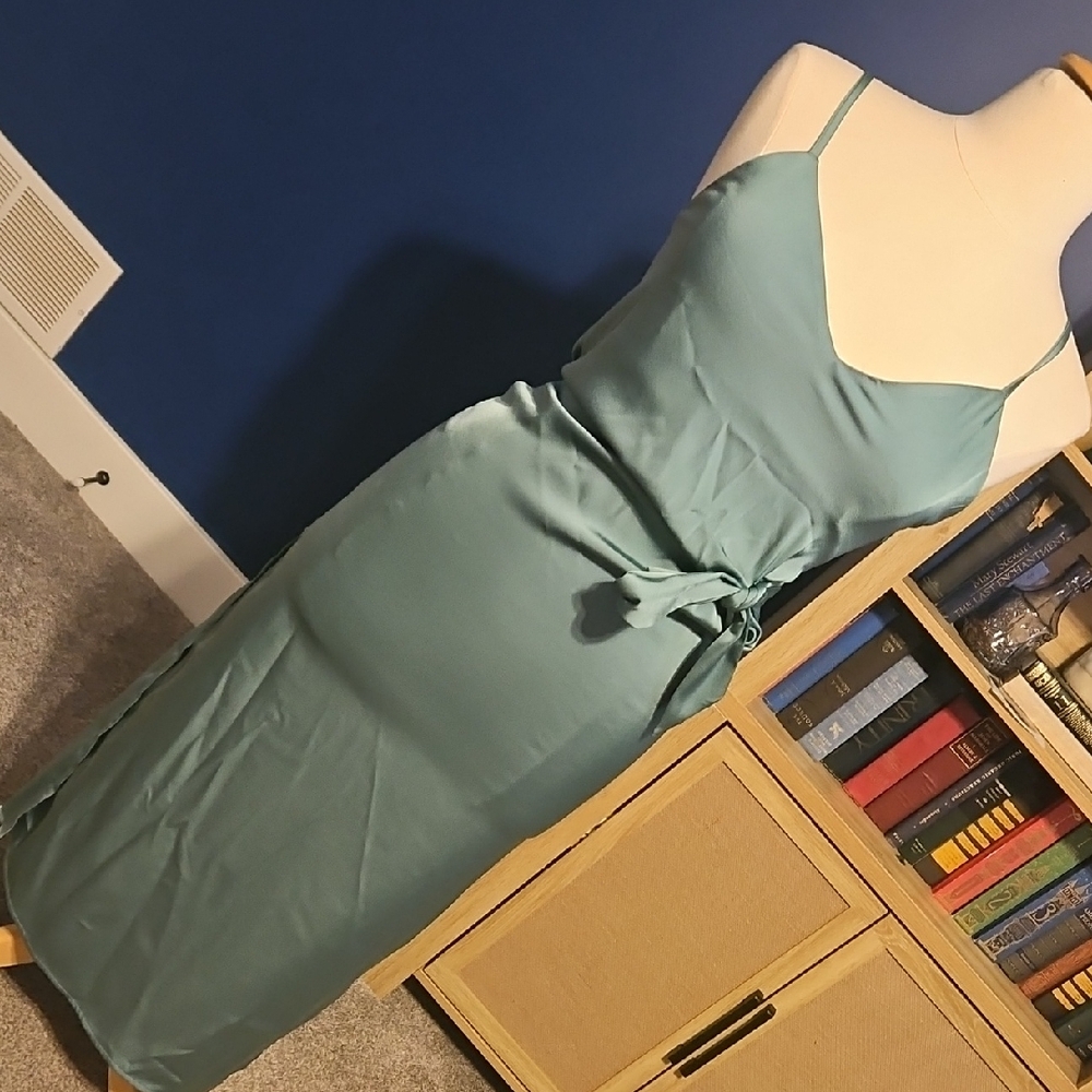 Magnolia Green Slip Midi Dress Spaghetti Strap Cocktail